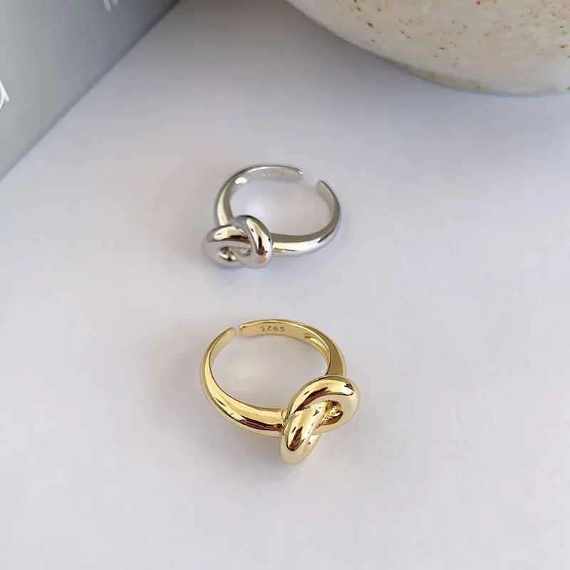 

Dropshipping Qings 925 sterling silver gold plated luxury opening Knotted wind twist wave Ring anillos de plata 925 grandes, Customized color