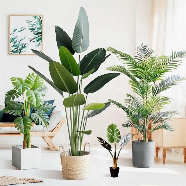 Simulation Palm Tree Artificial Plant Ficus Lyrata Dypsis Lutescens Artificial Banana Tree Tropical Artificial Tree