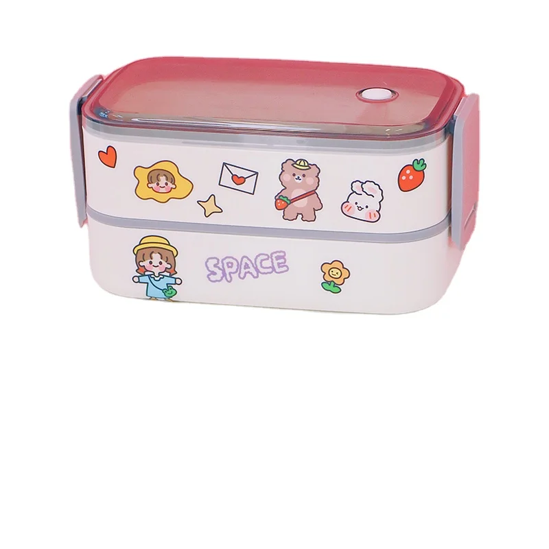 

W&G Japanese Kawaii Lunch Box Container Acciaio Double Layer Lunch Box Container With Cover Compartments Storage Breakfast Boxes, White