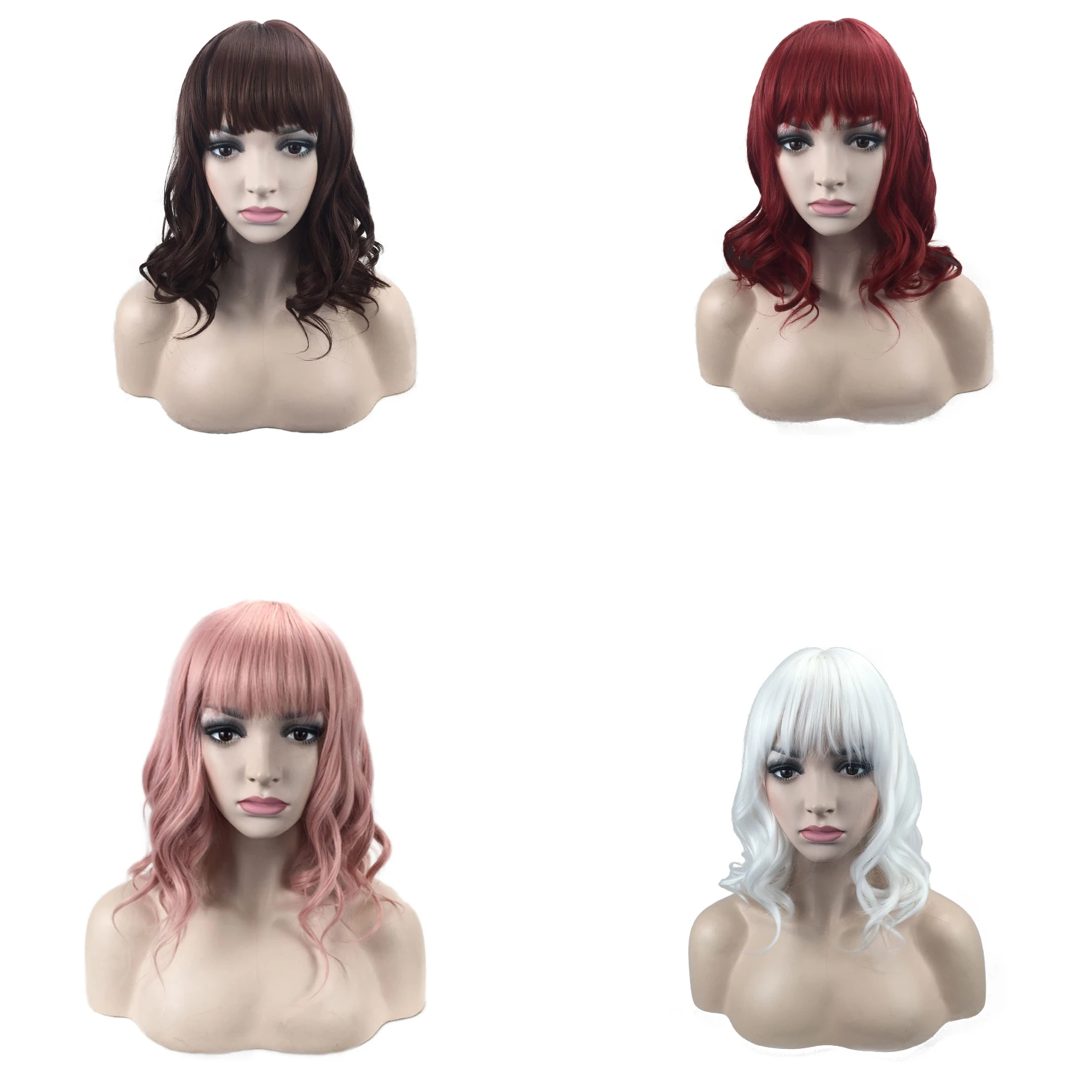 

Cheap New Hot Style Girls White and Red Short Curly Cosplay Synthetic Wig