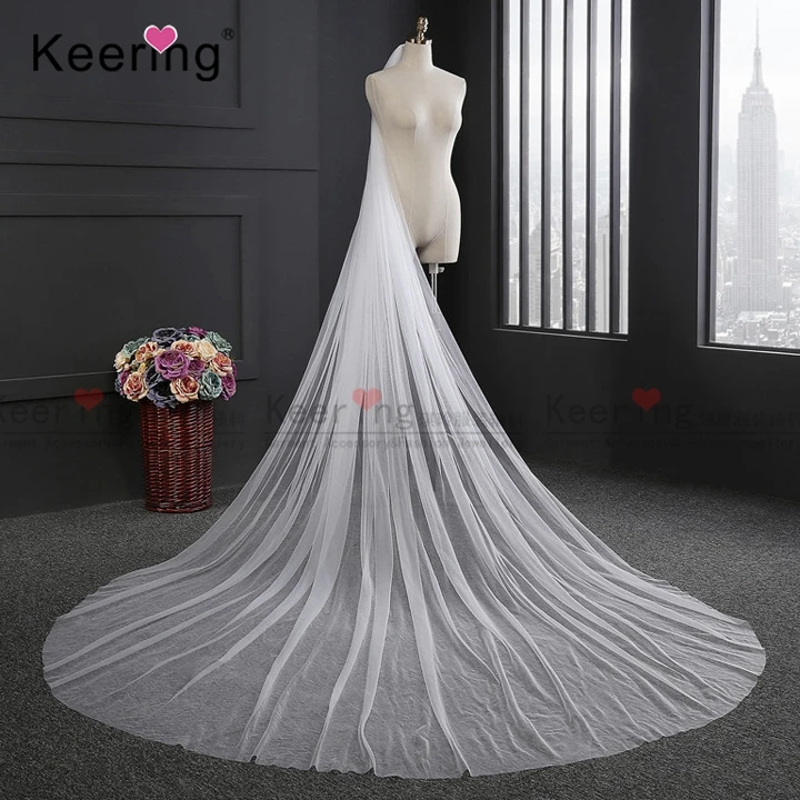 

Elegant White Long Pure Lace Wedding Veil for Bridal Gown WHDA-003