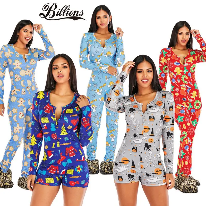 

New Available Cotton Printed New Design Adult Sexy Bodycon Halloween Onesie Romper Sleepwear Cute Women Pajamas, Customized color