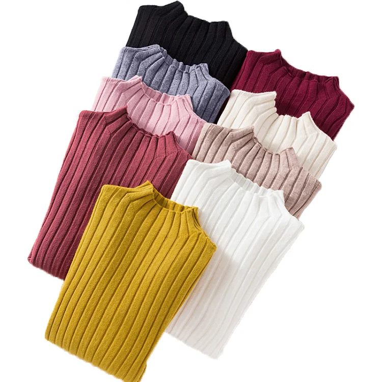 

New Fashion Fall Winter Mock Neck Long Sleeve Plain Pullover Knitted Women's Sweaters, Multiple colors