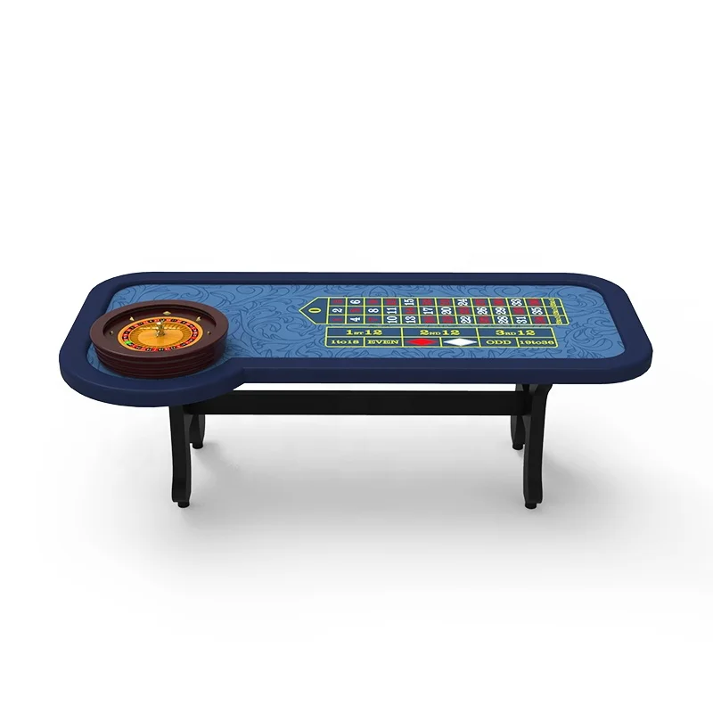 

YH 215cm Royal Blue Gambling Game Solid Wood Poker Table With H legs Casino 22'' Roulette Wheel Table