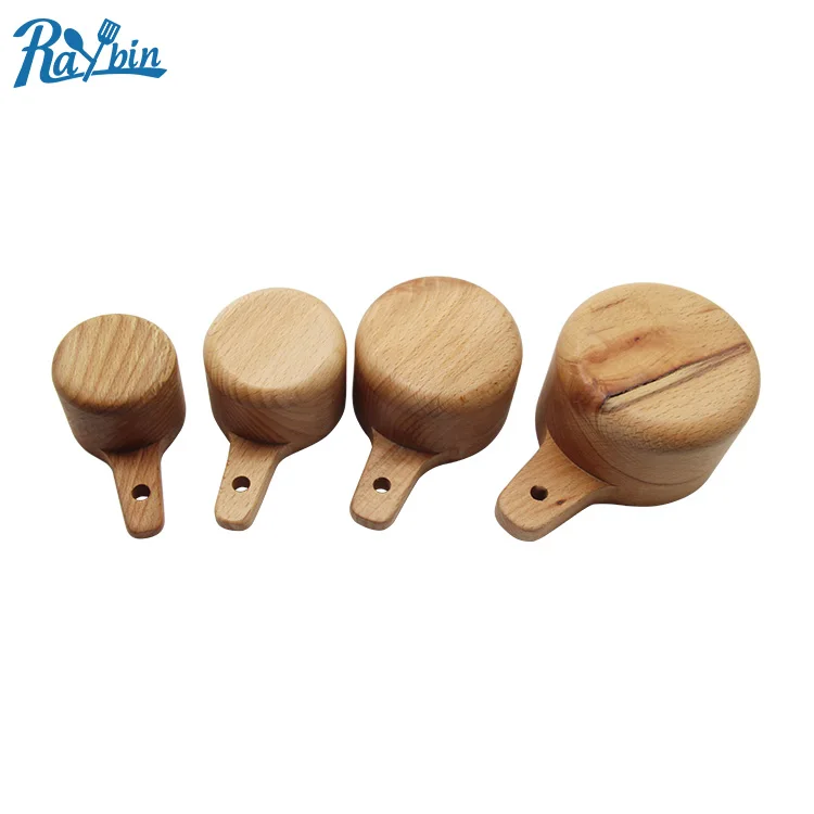 

RAYBIN wholesale 4pcs kitchen gadgets baking Nesting wooden measuring cups set spoons, Bamboo