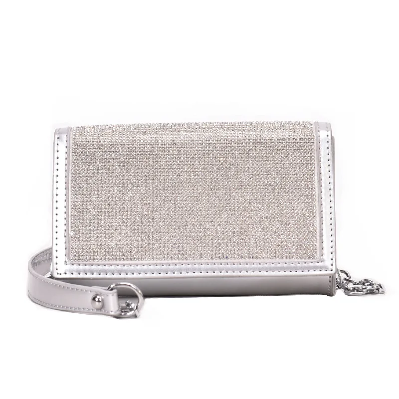 

2021 Luxury designer women cross body bag pu leather crystal chain bag ladies purse, Black.silver