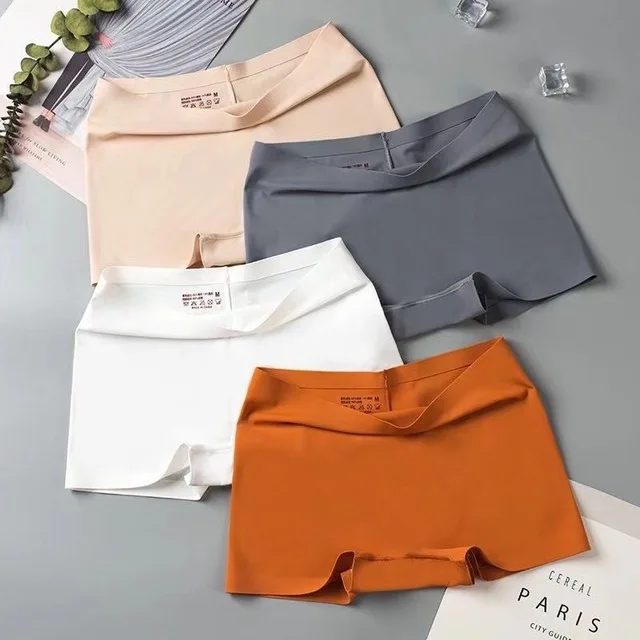 

New Ice Silk Seamless Boxer Short Women Pure Cotton Crotch Anti-bacterial Boxer Panties For Ladies, 5 colors