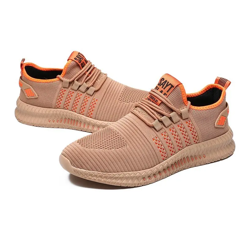 

Men's flying casual sports shoes 2021 new lace up breathable anti slip man walking shoes spring men running shoes wholesale, Black and white, black yellow, black orange, military green, yellow