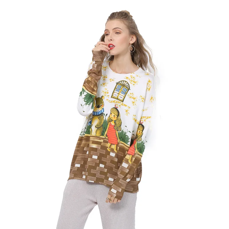 

2021 autumn winter leisure long sleeve large sweater women's fashion digital print Pullover loose sweater