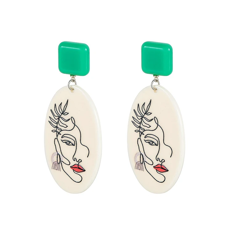 

Exaggerated Contracted Design Earring Jewelry Women Face Graffiti Line Oval Female Summer Acrylic Big Pendant Drop Earrings, Customized color