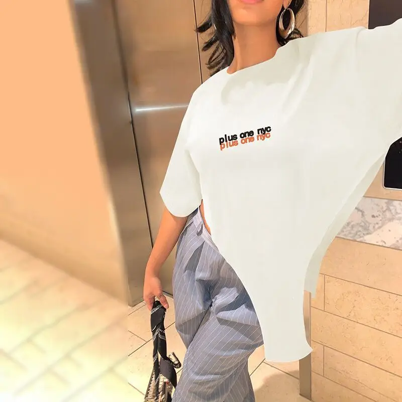 

new arrivals fashion summer shirts top triangle irregular solid color loose ladies t-shirt, 2 colors