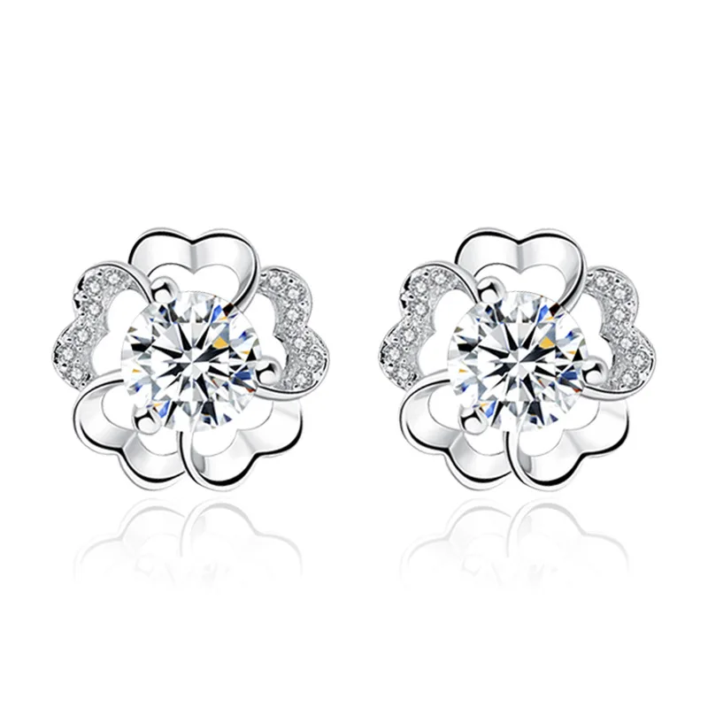 

Free shipping silver-plated Mother's Day gift ladies plum blossom simple earrings