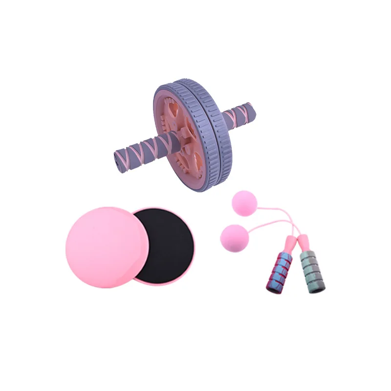 

Abdominal Muscle Roller Stimulator Fitness Equipment Trainer With Sliding Plate With Cordless Skipping Rope, Pink suit