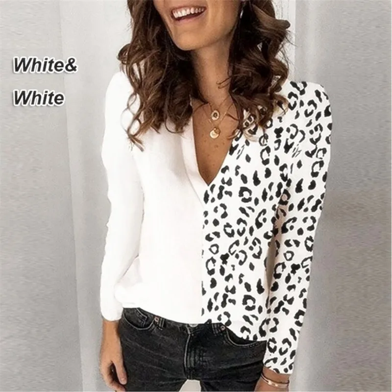 

Popular Women'S Leopard Print V-Neck Long Sleeve T-Shirt Top Chiffon Shirt Plus Size T Shirt For Woman