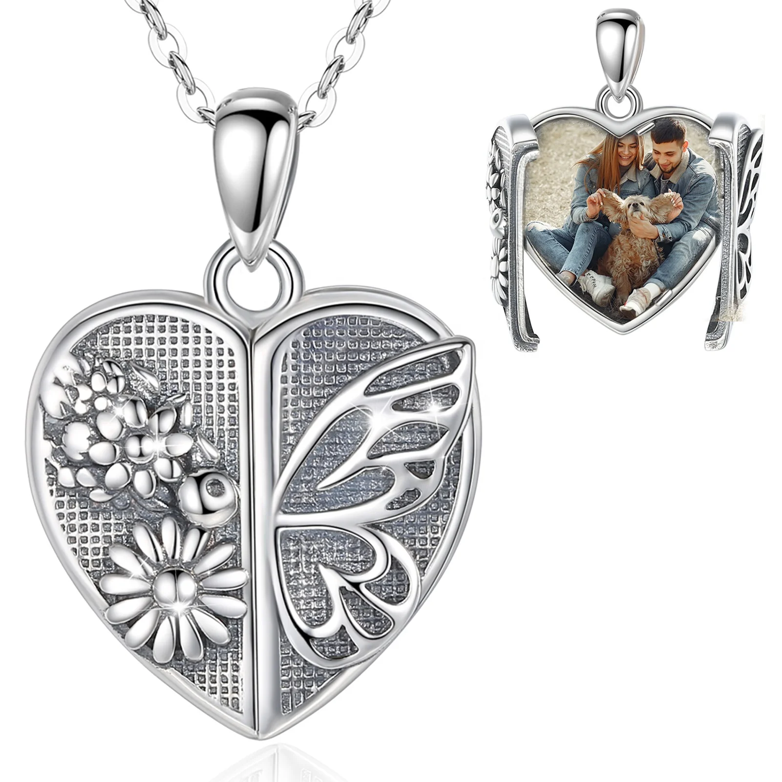 

S925 Sterling Silver Wholesale Personalized Heart Shaped Custom Photo Locket Necklace