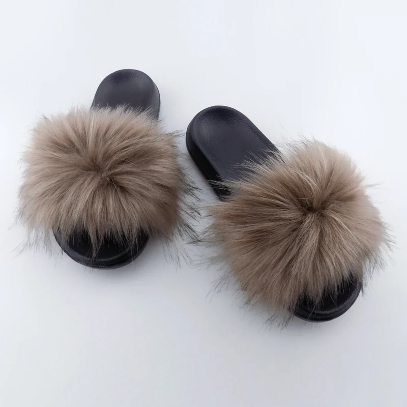 

faux raccoon fur PVC sandals for women and ladies, Red ,black ,green ,orange ,brown and so on