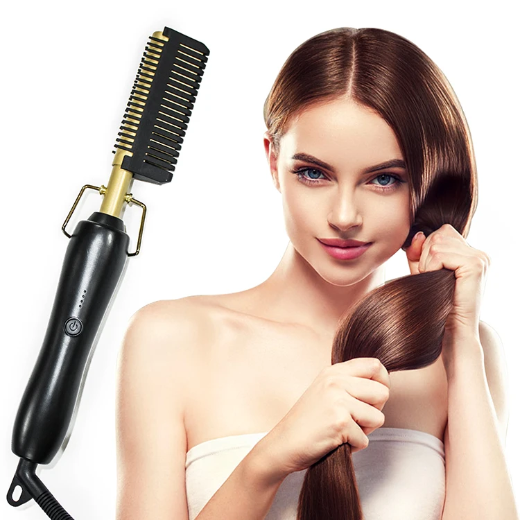 

High hot press comb culring flat irons hair straightener 2 in 1 electric hot comb, Black+gold