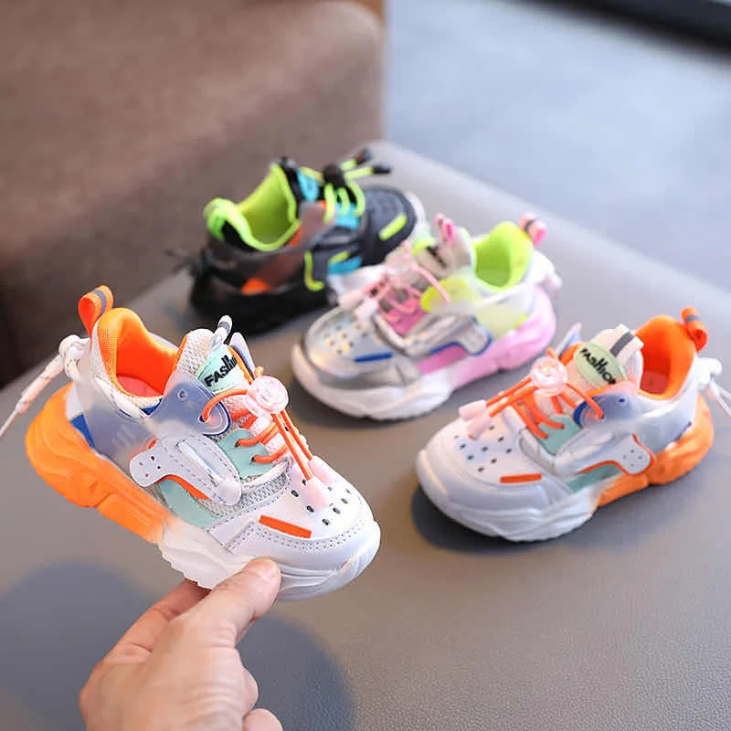

2021 Fashion Toddler children's casual shoes Lace-Up Booties Colorful Kids Sneakers flat Children's Sports Shoes, White, pink, black