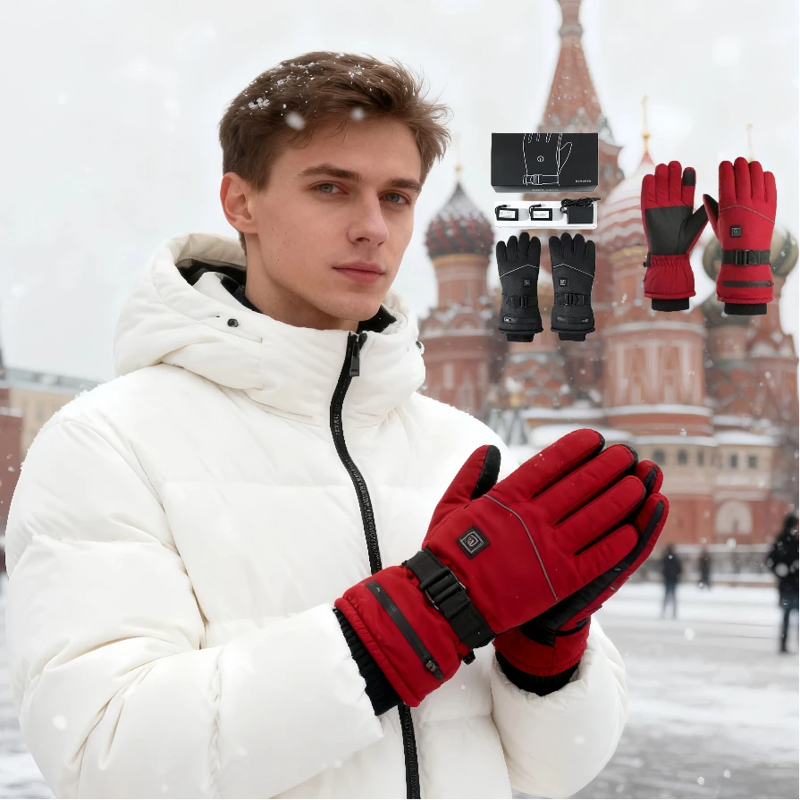 Motorcycle Cycling Waterproof Windproof Black Rechargeable Battery Electric Heated Ski Gloves in Winter