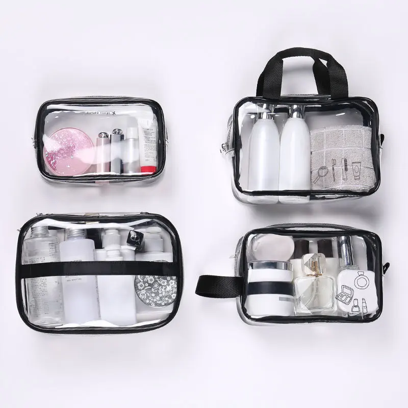 

Hot sale custom clear makeup pouch travel waterproof toiletries bag transparent zipper pvc cosmetic packaging bag with handles