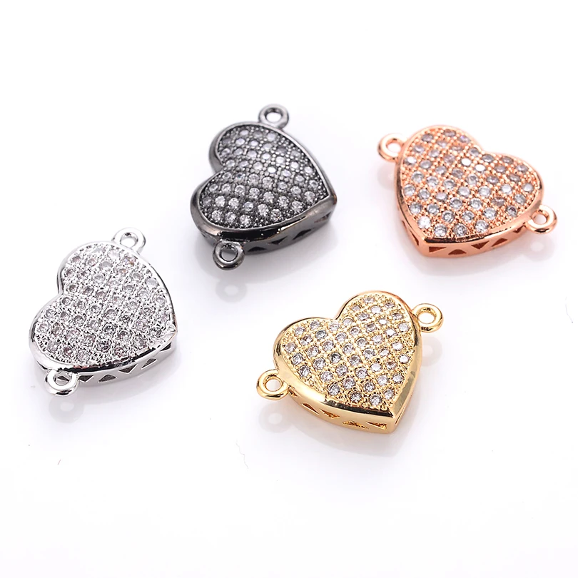 

Bracelets Necklaces Connectors Pave White Zircon Black/Gold/Rose gold/Silver Colors Spacer Beads Heart Charms for Jewelry Making