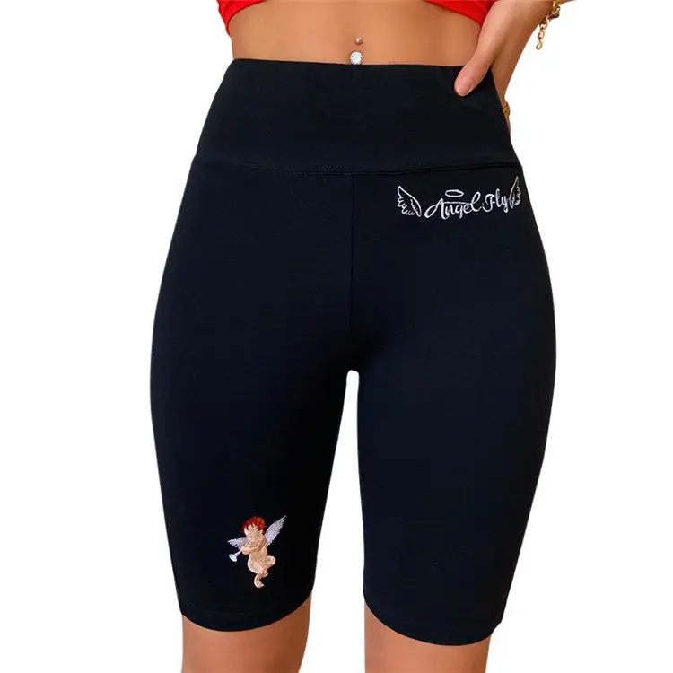 

Women Embroidery Half Length Pants Women Solid Shorts Sweat Track Jogger Pants
