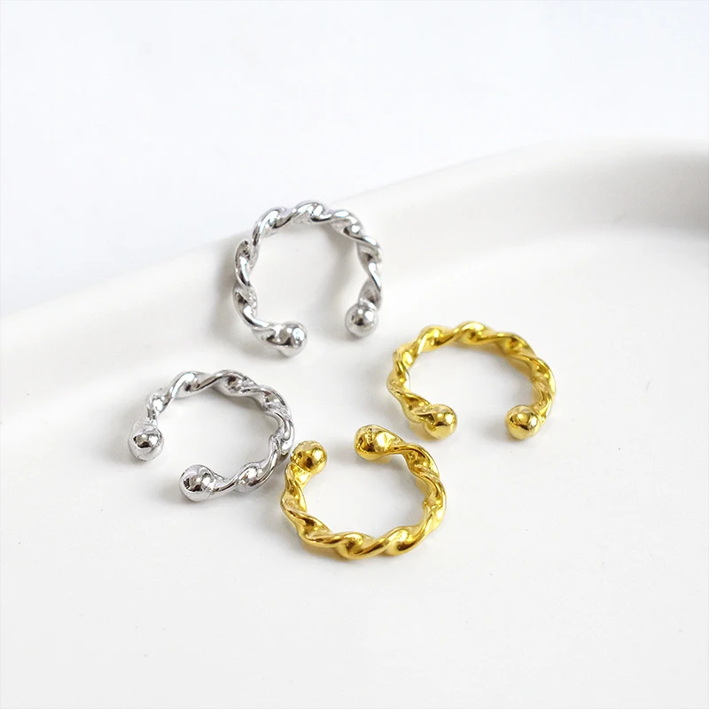 

JUHU Temperament twist button ear clip S925 sterling silver earring personalized women's twist ear bone clip edition accessories, Gold/silver