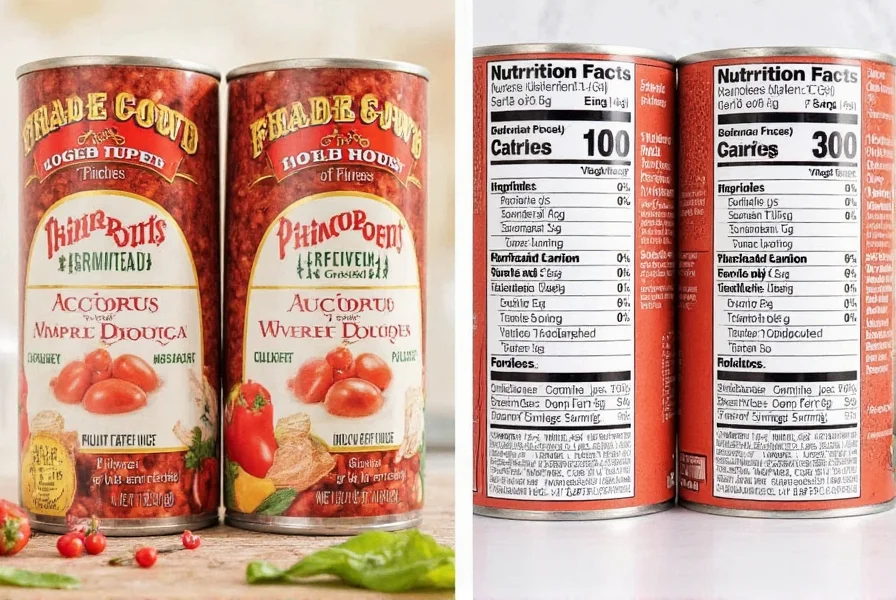Side-by-side comparison of Trader Joe's chili cans next to competitor brands showing ingredient lists
