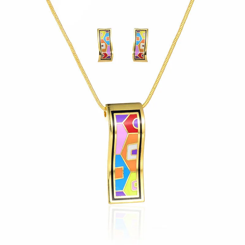 

Wholesale Irregular Shape Multi Color Jewelry Set Necklace Earring Enamel Jewelry Set For Women