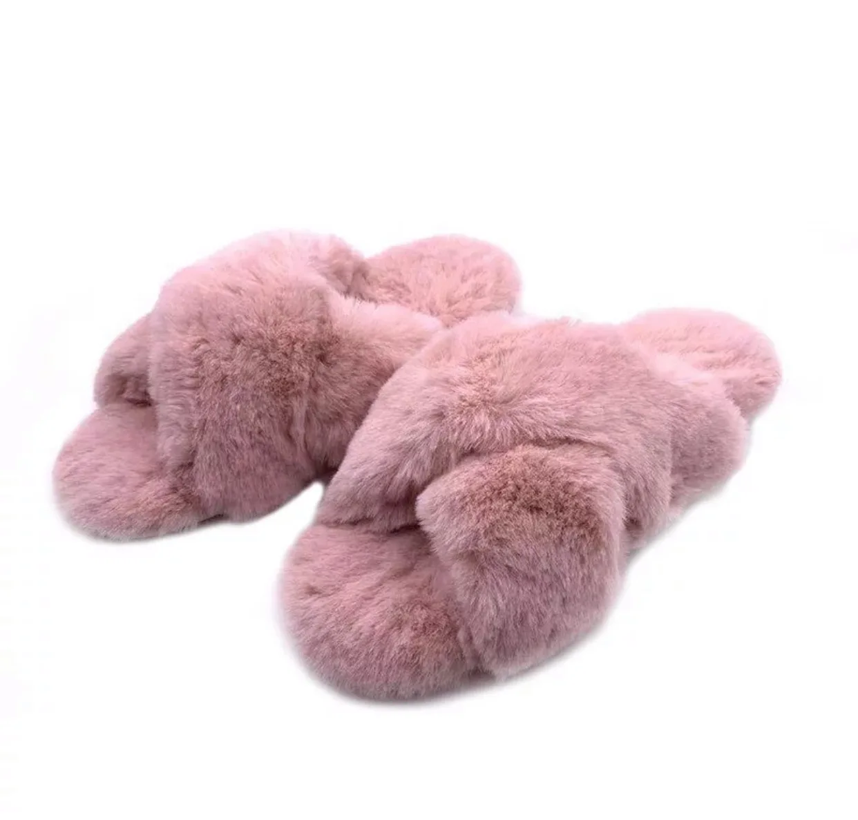 

Women's Pink Fluffy House Slides Fur Furry Slippers, Customized color