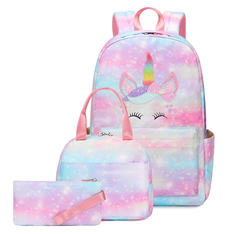 

Unicorn Backpack with Lunch Bag Waterproof Sublimation 3PCS School Bag Set Backpacks For Teen Children, Yellow