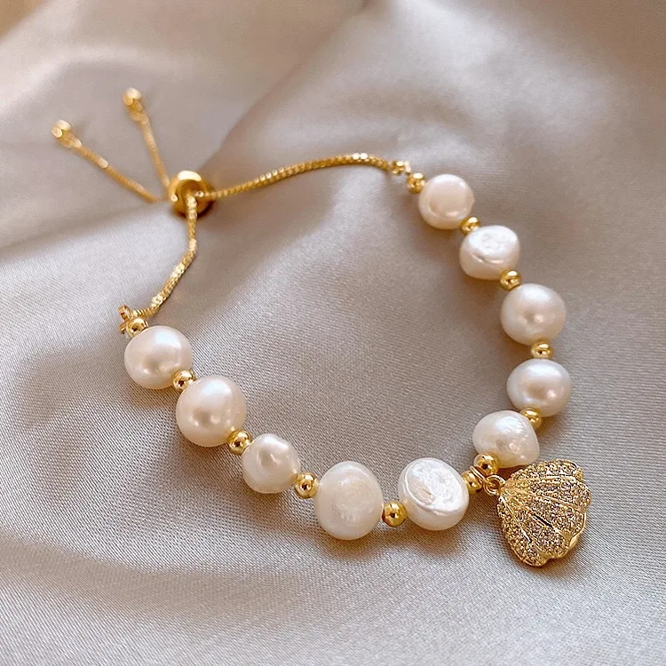 

Elegant white natural freshwater pearls bracelets for women baroque pink beaded charms bracelets