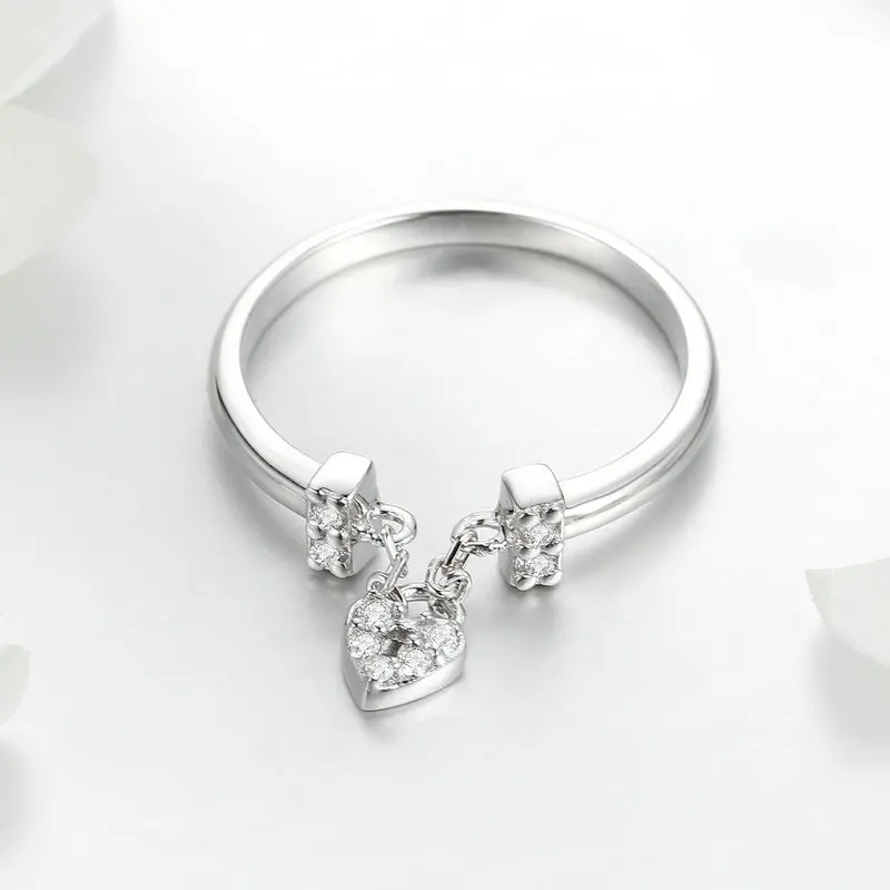 

925 Sterling Silver Lock Heart Silver Jewelry engagement ring For wedding