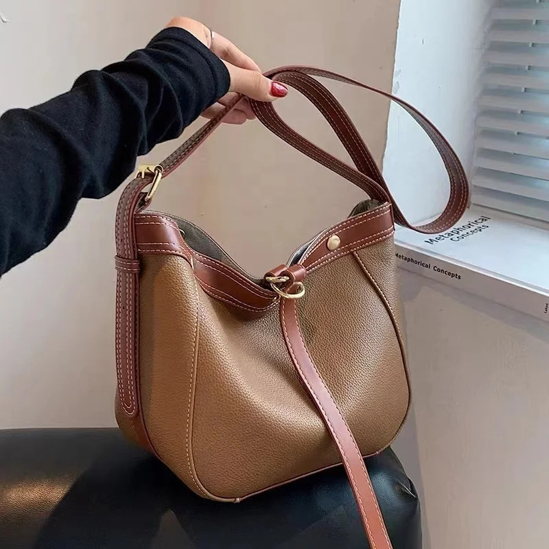 

New style popular high quality fashion lady messenger bag Korean version trend color matching retro shoulder bag 2021, Black, brown, brown, dark khaki