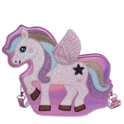 

Cute Lady Handbag PU Leather Laser Crossbody Bag Small Messenger Bag Glitter Unicorn Single Shoulder Bag, Customized color
