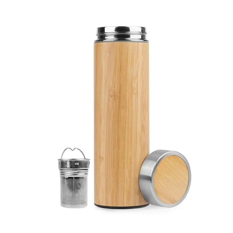 

20oz Natural Bamboo Tea Tumbler with Infuser and Strainer Stainless Steel Travel Tea Infuser Mug, Customized color