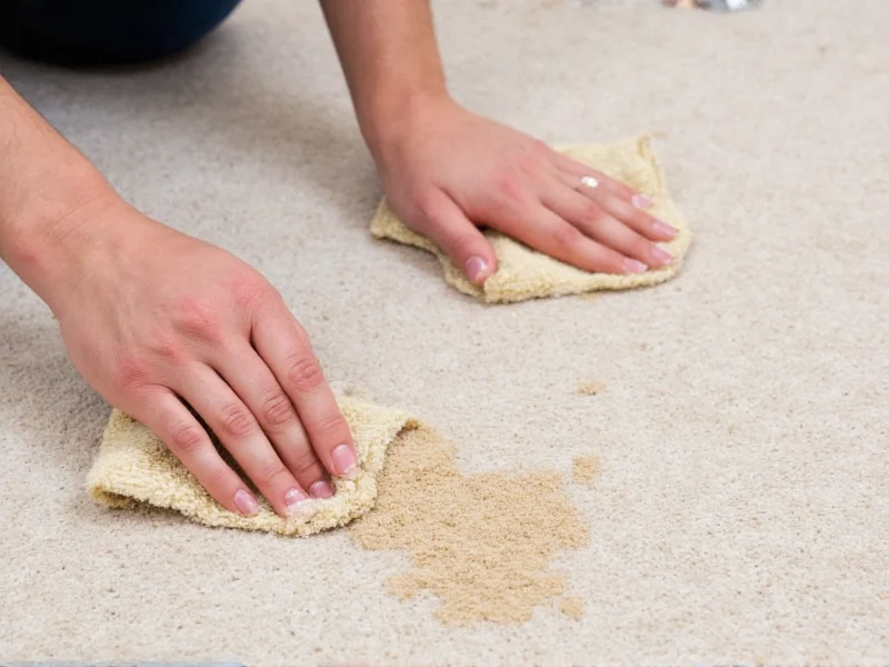 Blotting carpet stain with microfiber cloth after treatment