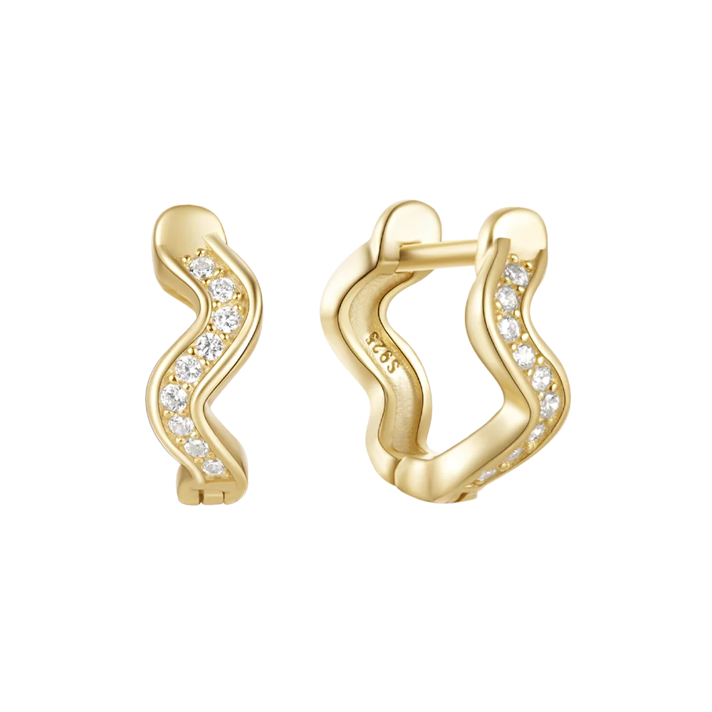 

fashion earrings jewelry 925 sterling silver earrings wave shape twist diamond zircon gold plated hoop earrings women