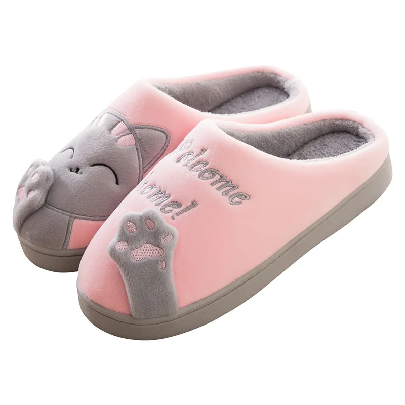 

Winter Indoor Slipper Cute Home Cartoon Cat Slipper Women Winter Plush Floor Shoes, Pink,brown,green,black,gray,red