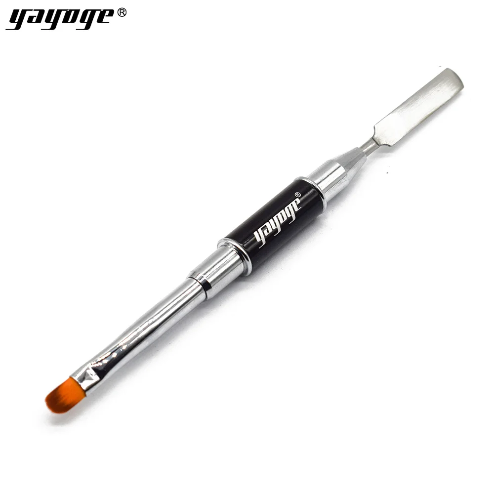

New design hot sale black metal handle high quality nail cutucle pusher double use nail art brush