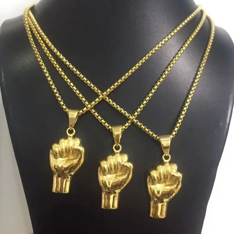 

Fashion Men Fist Hand Pendant Stainless Steel 18k Gold Plated Africa Necklace Fist Necklace Hip Hop Jewelry