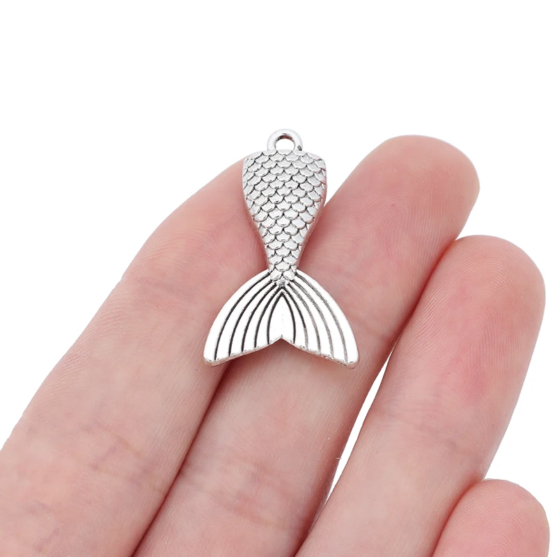 

Antique Silver Mermaid Fish Whale Tail Charms Pendants Beads for Necklace Bracelet Jewelry Making Accessories