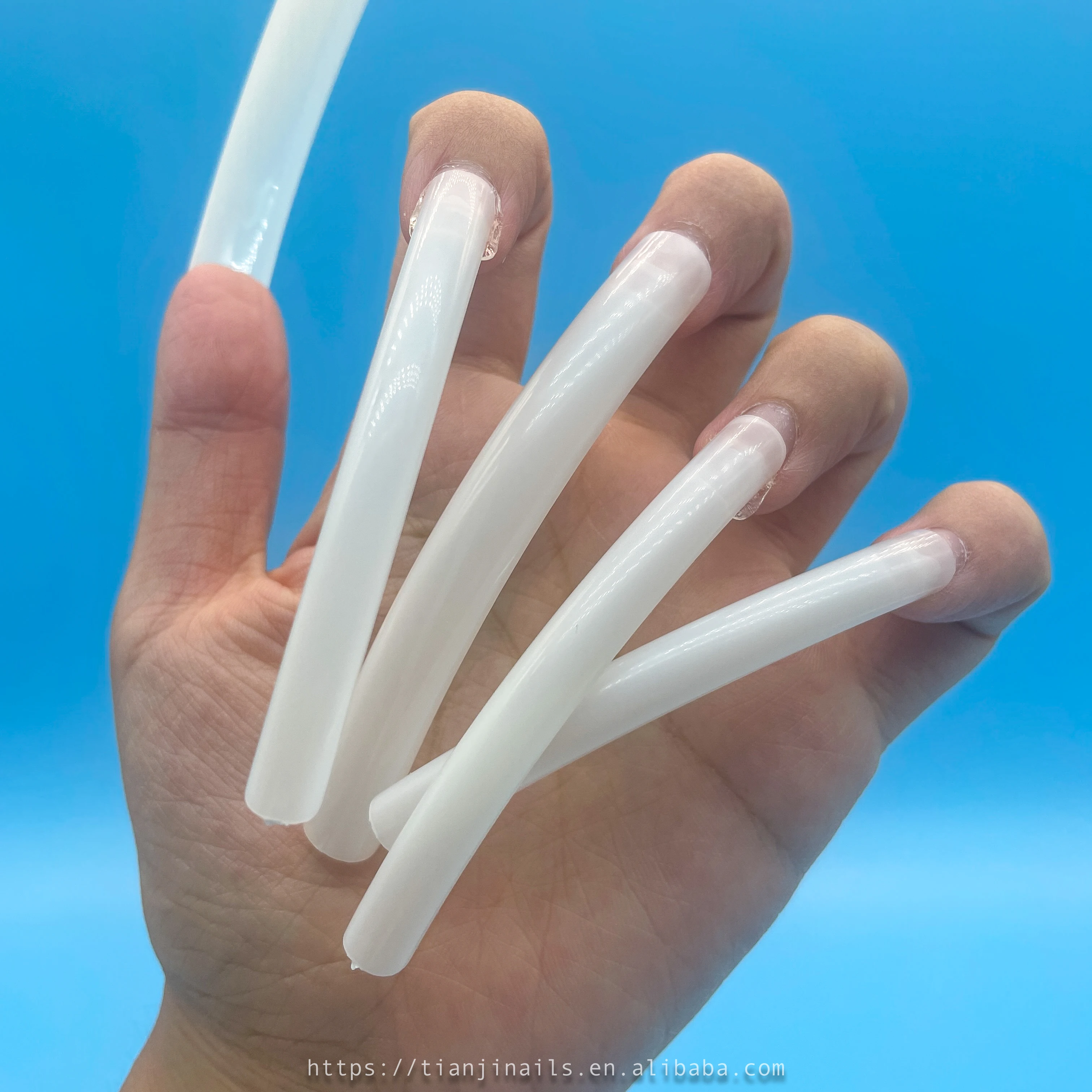 

10Pcs Bag Transparent Natural XXXL Half Cover Square Nail Tips Salon Extra Long Stiletto False Artificial Fingernails, Clear natural