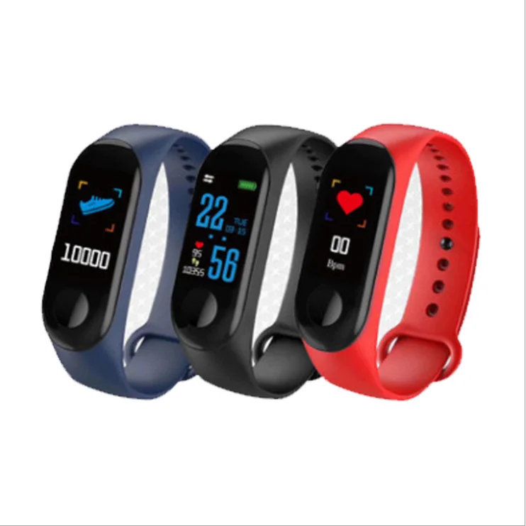 

HL3 smart bracelet Intelligent sport M4 M3 M5 band apply to xiaomi Heart rate meter step factory price Custom gift electronic, Black red and blue