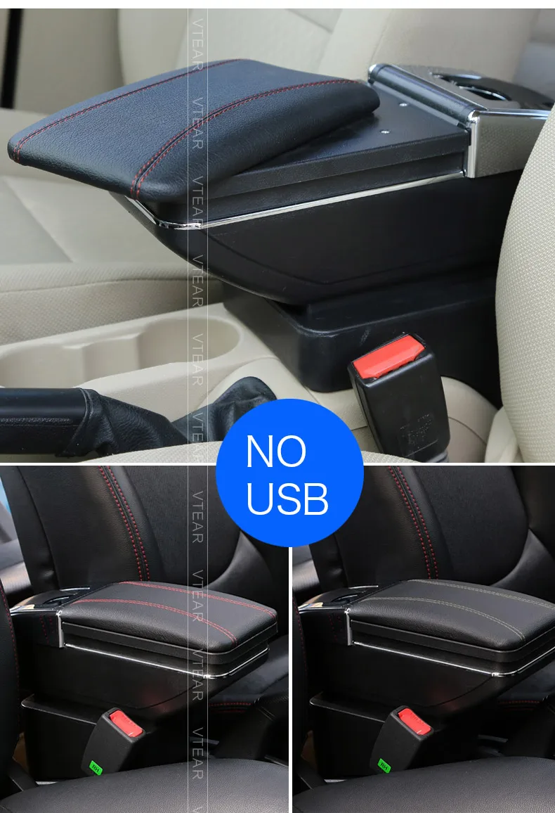 Vtear For Hyundai I20 Armrest Usb Charging Heighten Double Layer