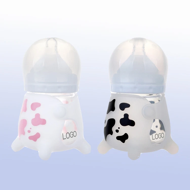 

Glass baby bottle cow glass bottles for babies wide neck borosilicate baby milk bottle, Pink/black