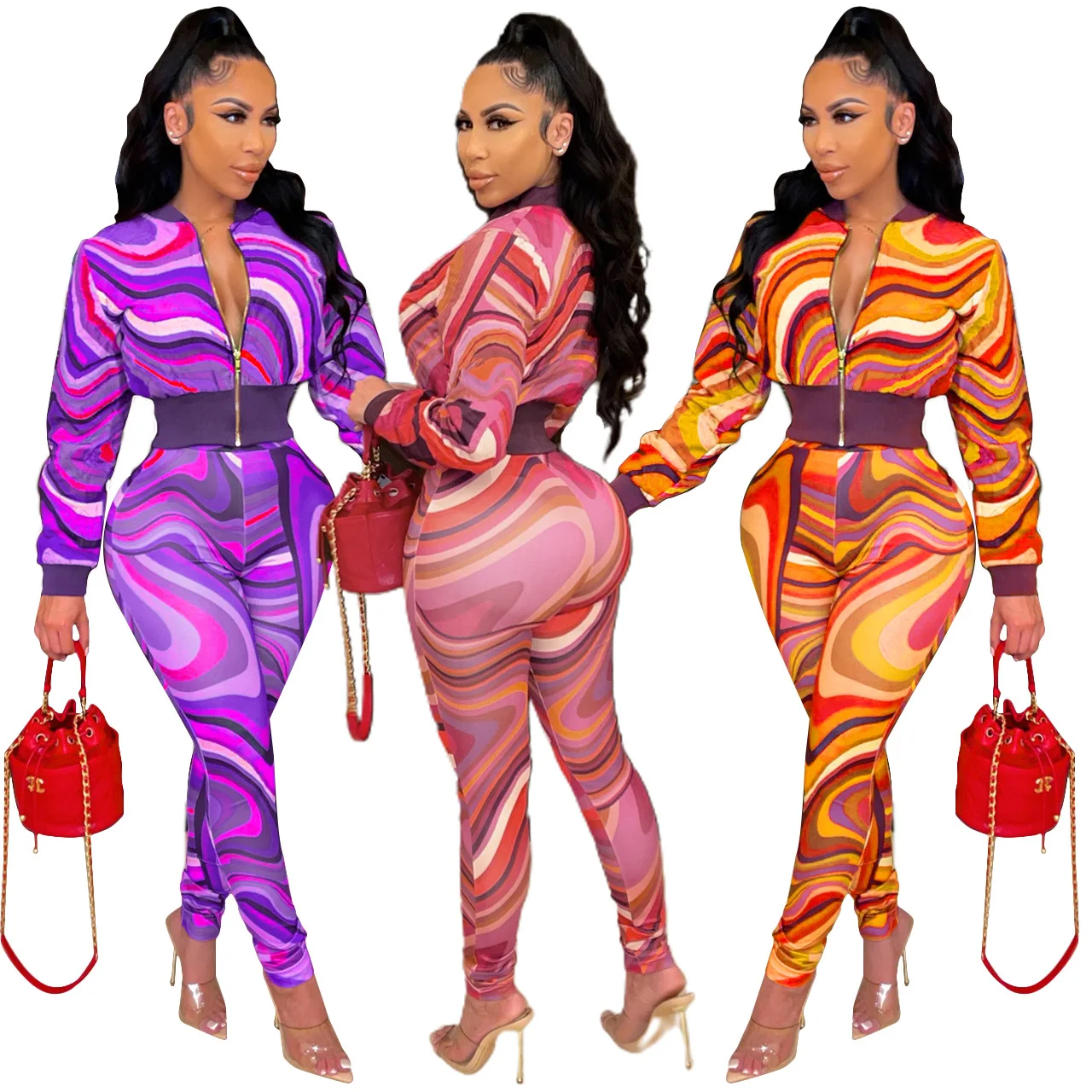 

Stylish Fall Winter Women Outfits Active Wear Set Casual Zip Up Jacket 2 Piece Jogging Set For Ladies, Picture color