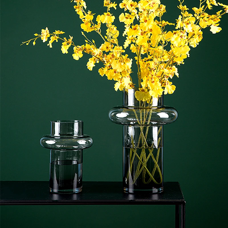 

Light luxury gray waist decoration hand-blown table floor transparent glass flower vase, Picture