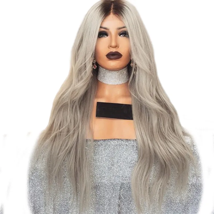 

Partschoice Natural Looking Cheap 24 Inches Grey Wavy Long Side Part Heat Resistant Fiber Hair Synthetic No Lace Front Wigs