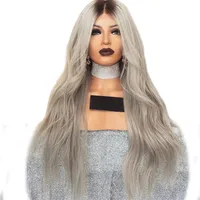 

Partschoice Natural Looking Cheap 24 Inches Grey Wavy Long Side Part Heat Resistant Fiber Hair Synthetic No Lace Front Wigs
